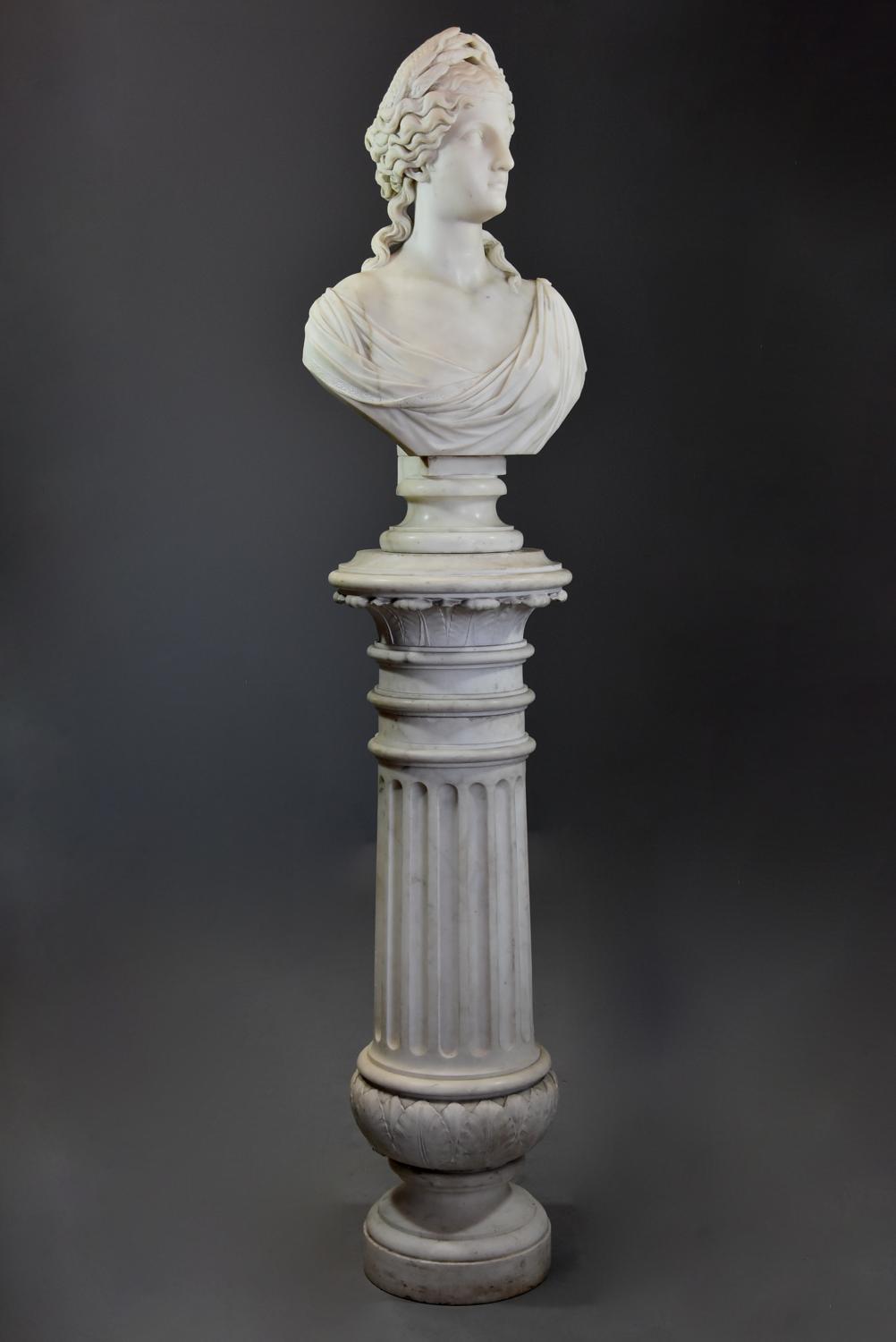 19thc life size marble bust on stand of Ceres signed 'S.KITSON'