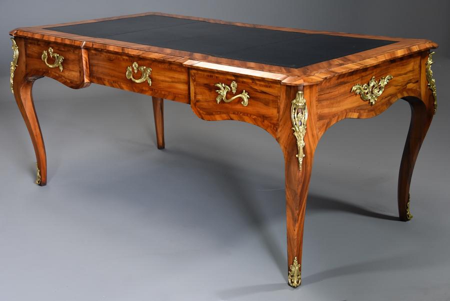 19thc Goncalo alves bureau plat in the French style, possibly Gillows