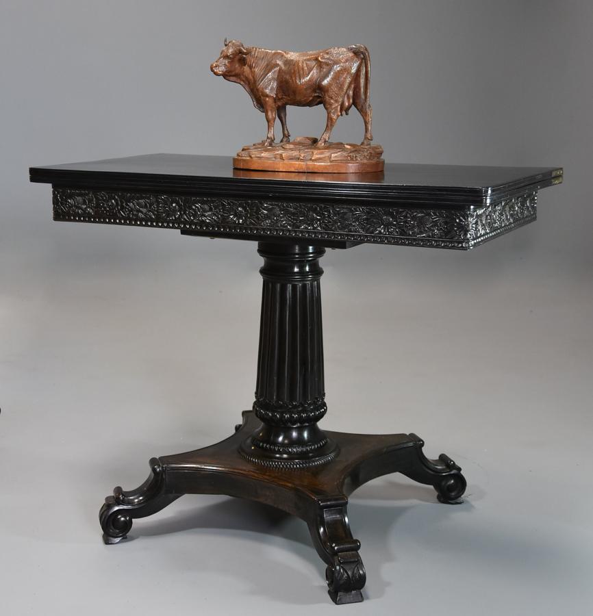 Rare 19thc Ceylonese solid ebony card or games table