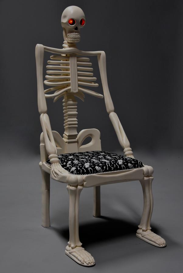 Highly decorative unusual carved & painted wooden skeleton chair