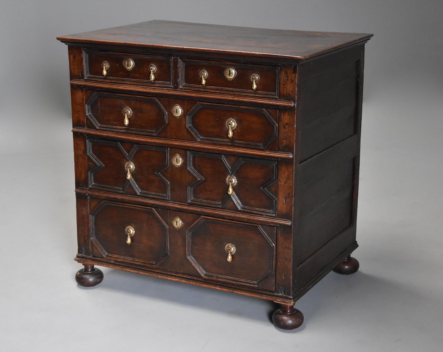 Late 17th/early 18th century oak moulded front chest of drawers