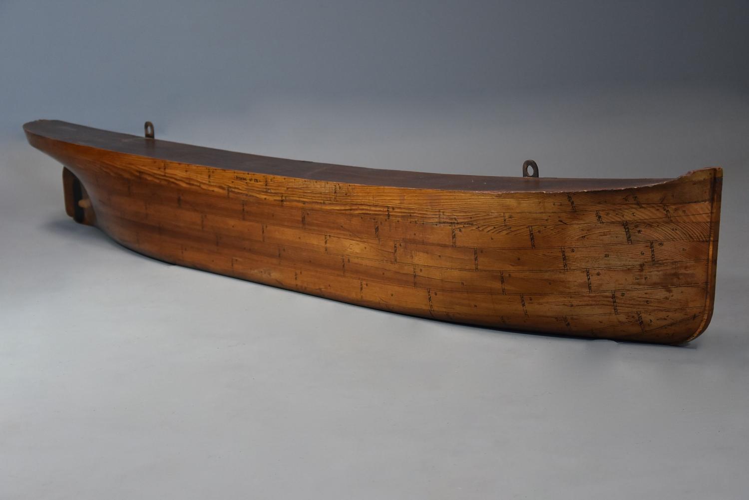 Large 19thc pine shipwright's half hull model of a steamboat