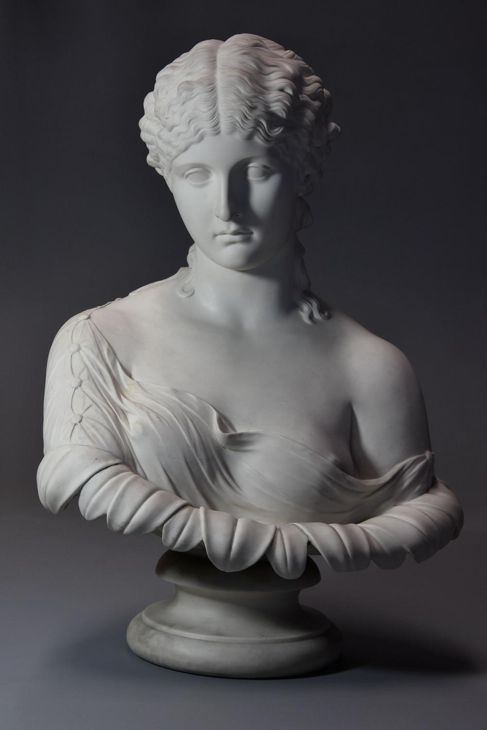 Highly decorative large mid 19thc Copeland Parian bust of ‘Clytie’