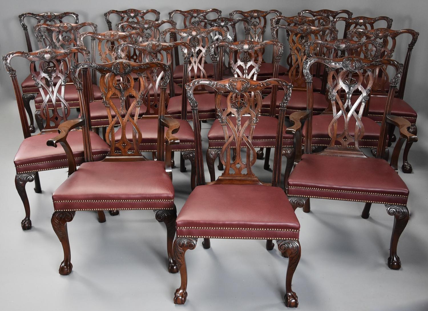 Superb set of twenty one Chippendale style mahogany dining chairs