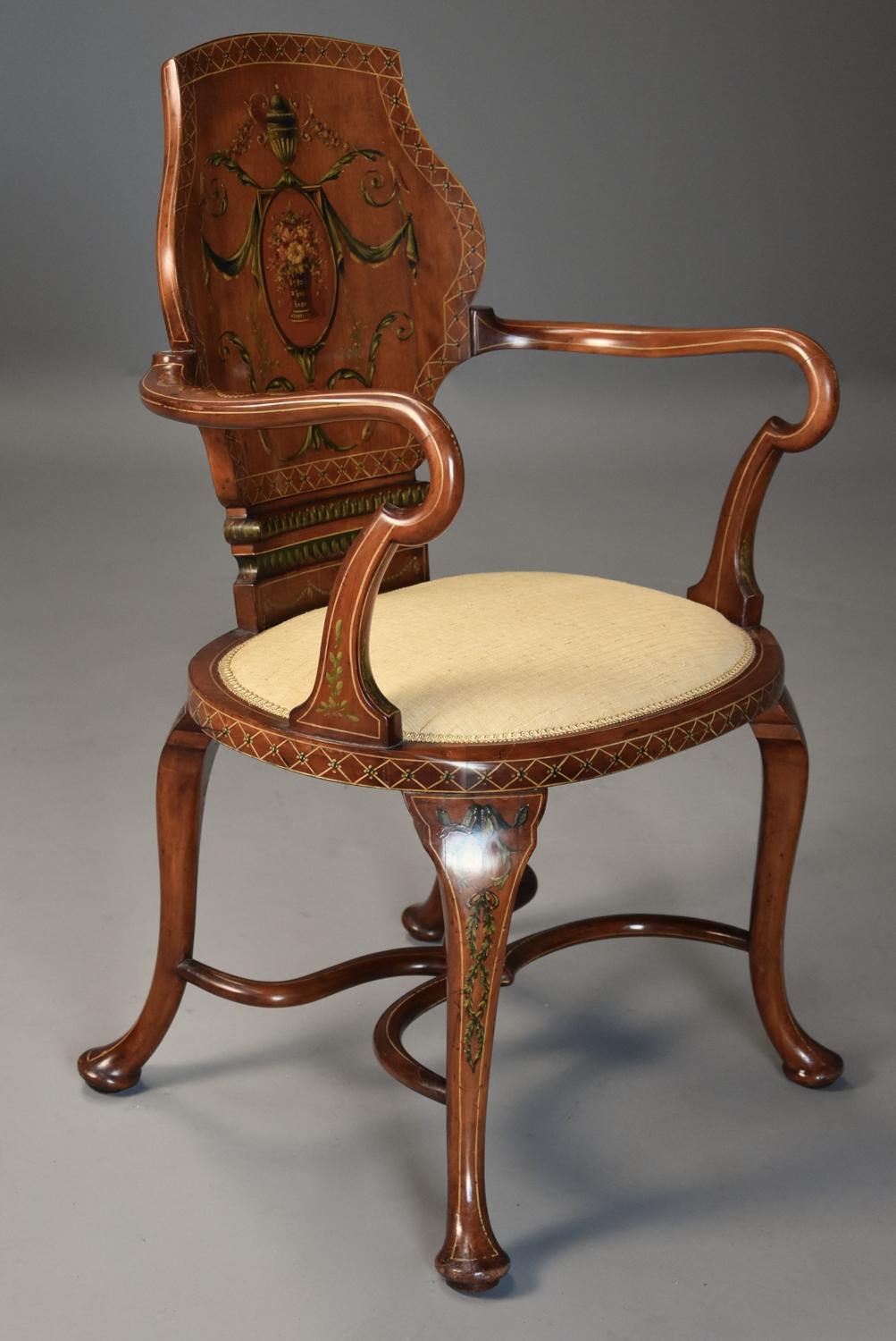 Edwardian satinwood & painted armchair in the Georgian style