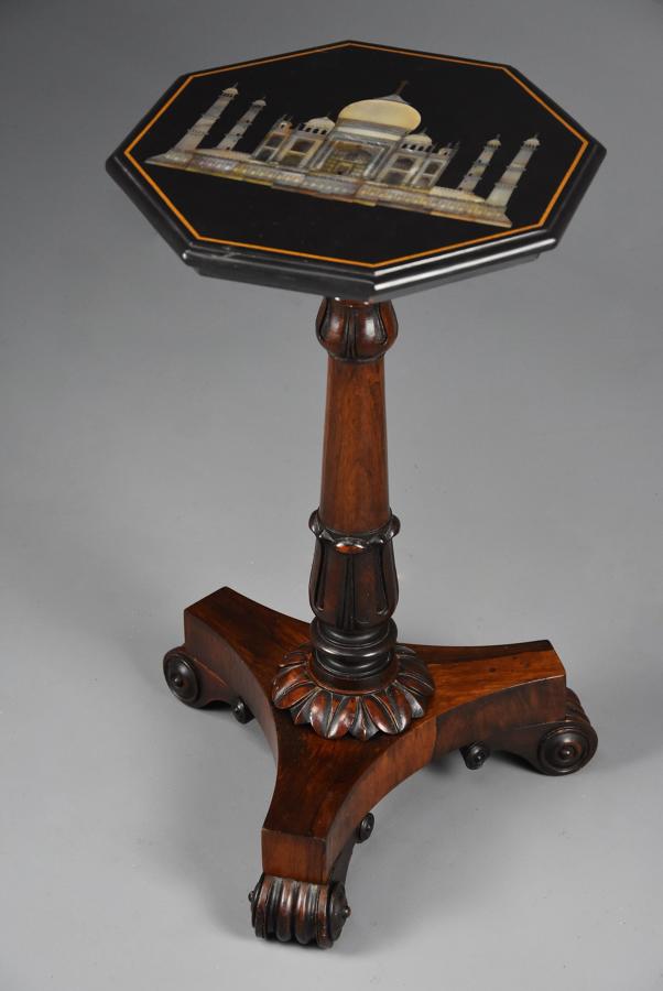 19thc rosewood table with octagonal top with inlaid Taj Mahal