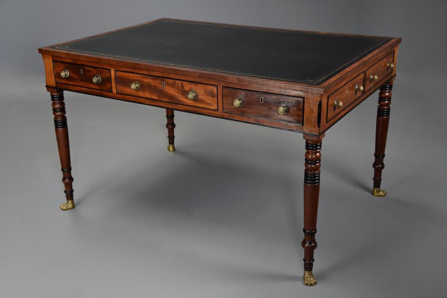 Large early 19thc Regency six drawer writing table of fine patina