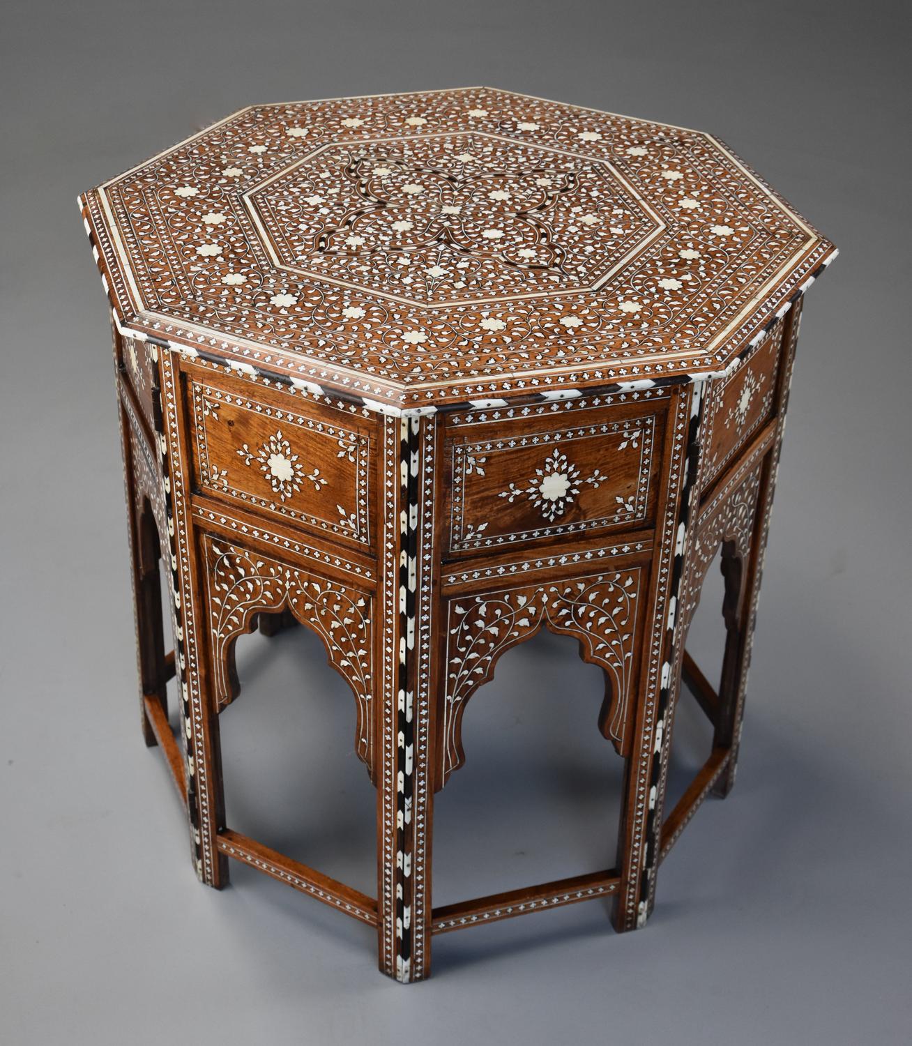 Superb quality 19thc Anglo Indian inlaid hardwood octagonal table