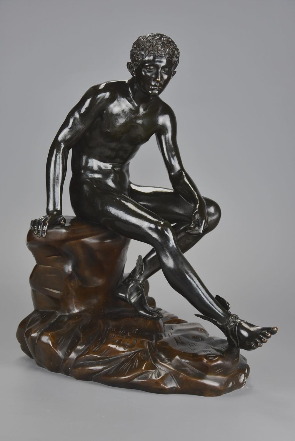 Large 19thc Grand Tour Italian bronze of 'Seated Hermes'