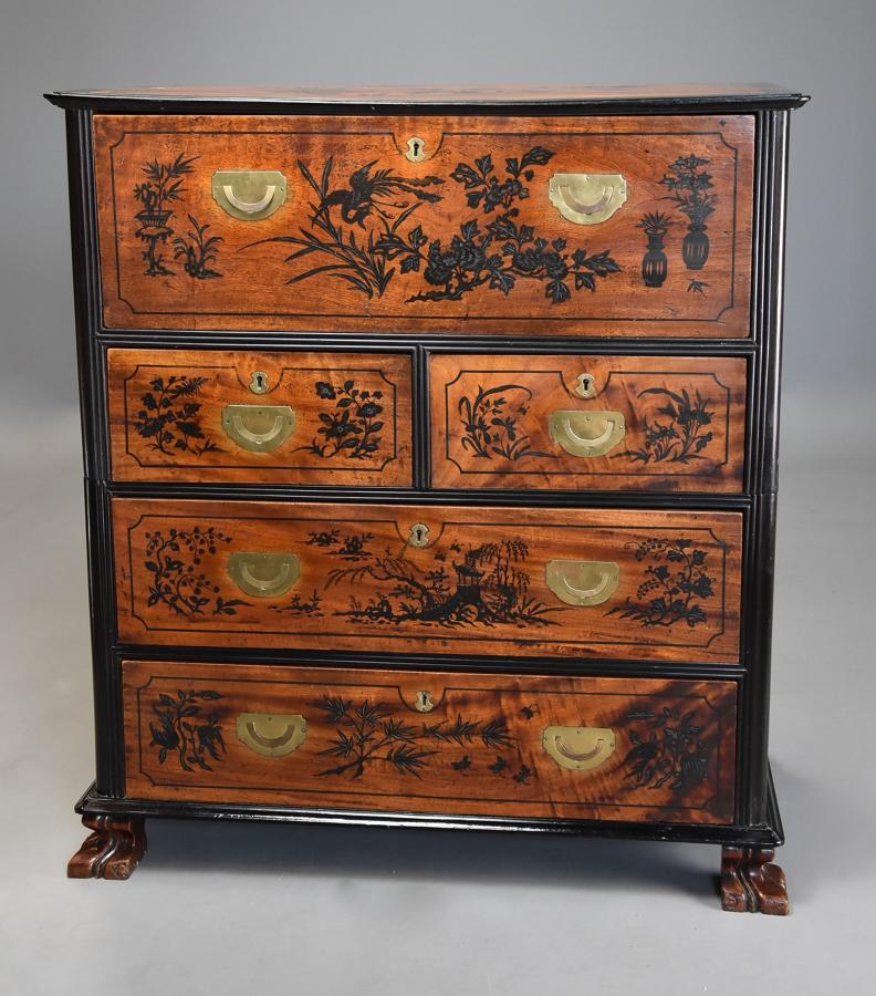 Rare 19thc Anglo Chinese camphor wood Campaign secretaire chest