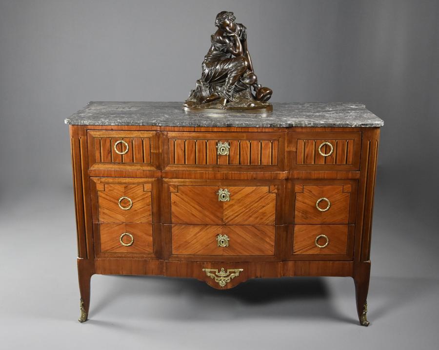 Late 19th century French Louis XVI style tulipwood breakfront commode