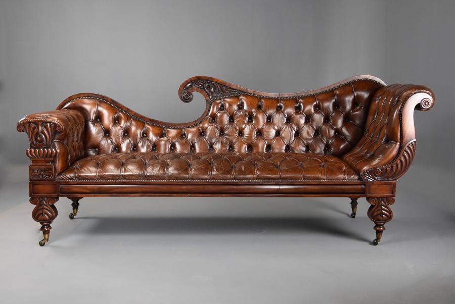 Superb late Regency/William IVth mahogany deep buttoned leather sofa