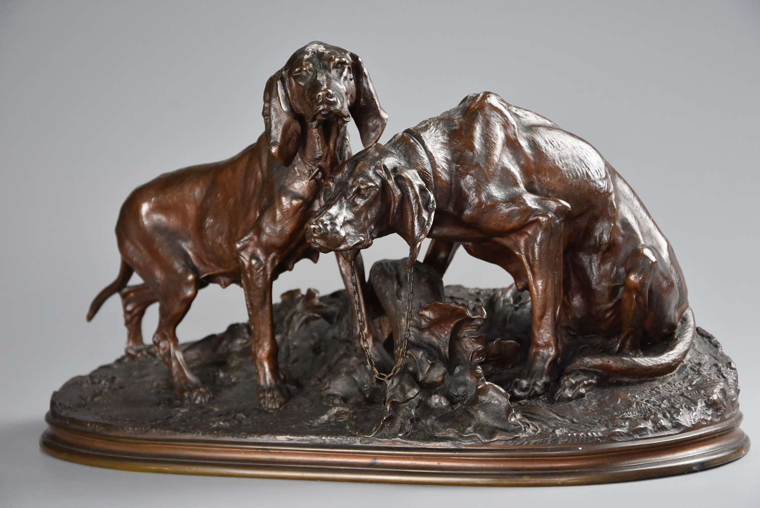 19thc superb quality bronze ‘Chiens Braque au Repose’, PJ Mene