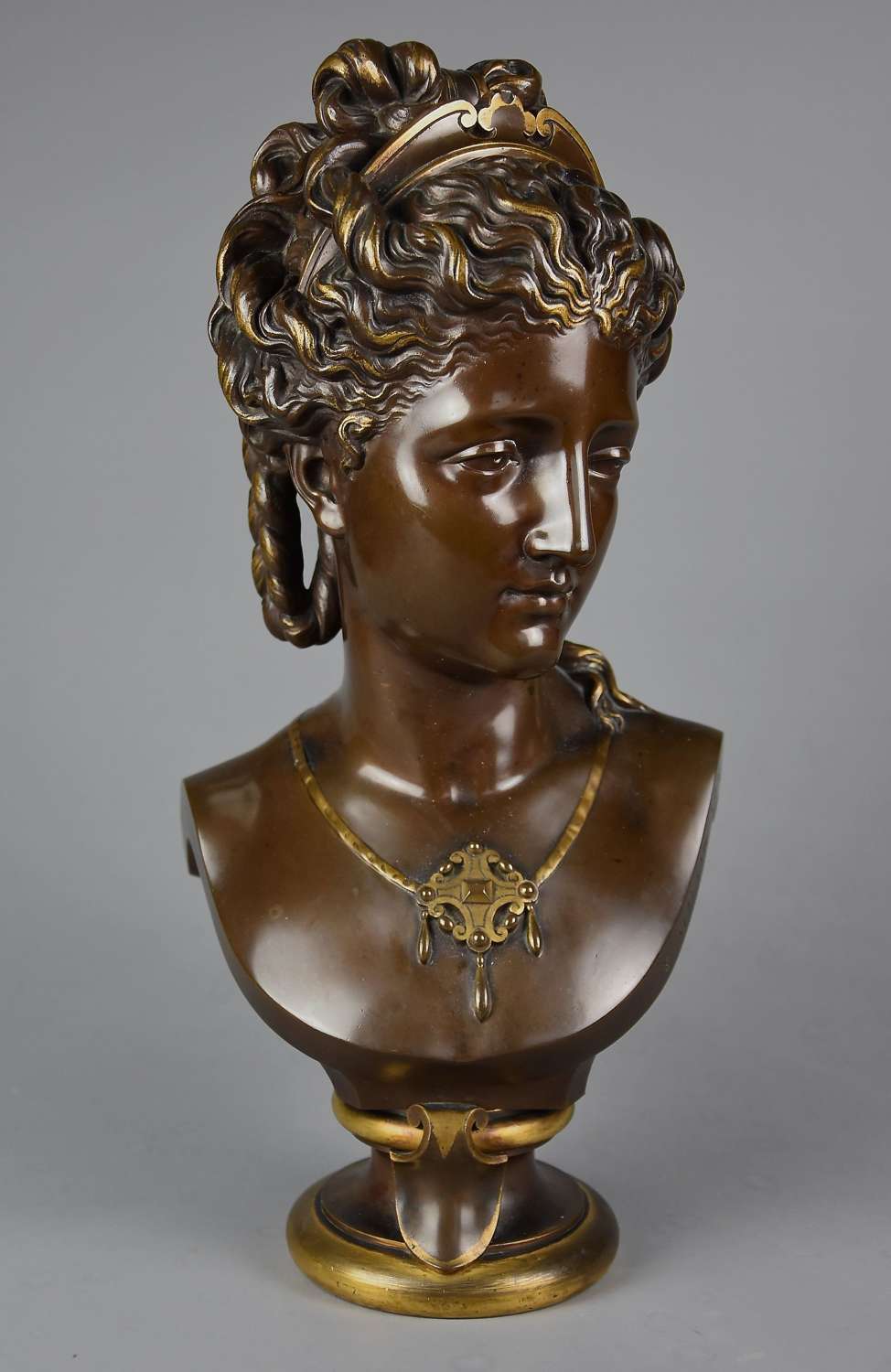 19thc fine quality French bronze bust of a female, possibly of Diana