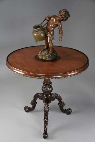 Fine quality 18th century Rococo style mahogany leather top tripod table