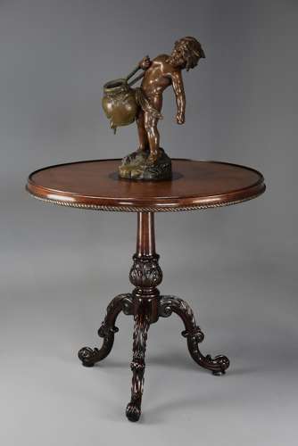 Fine quality 18th century Rococo style mahogany leather top tripod table
