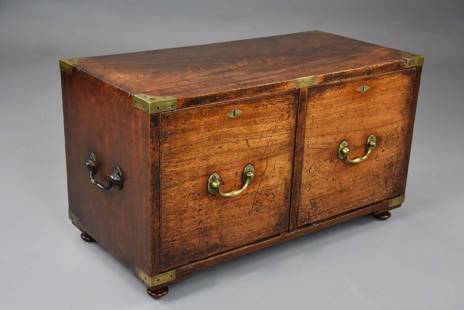 Mid 19thc camphor wood Campaign two drawer chest of superb patina