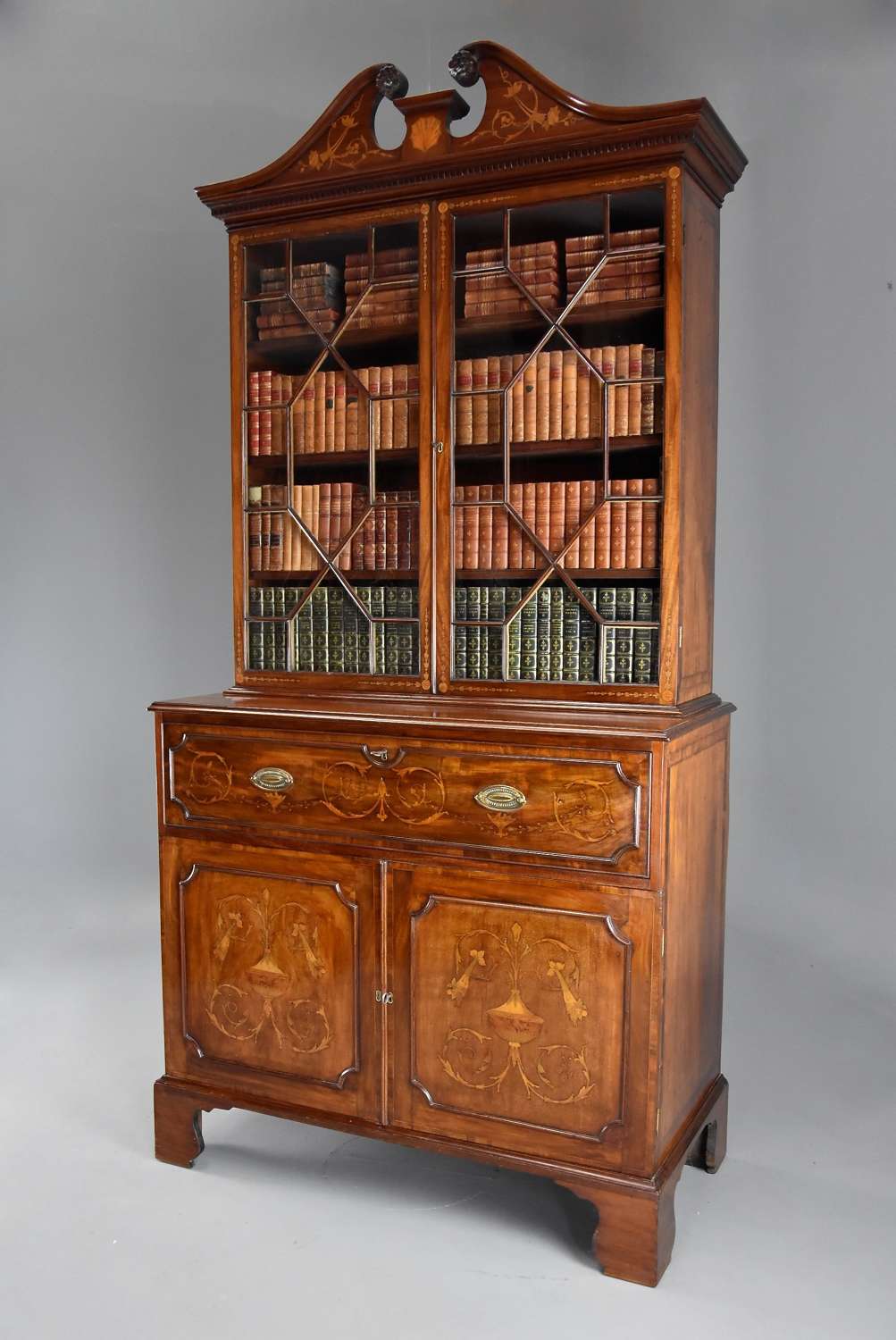 Fine quality Sheraton period mahogany secretaire bookcase