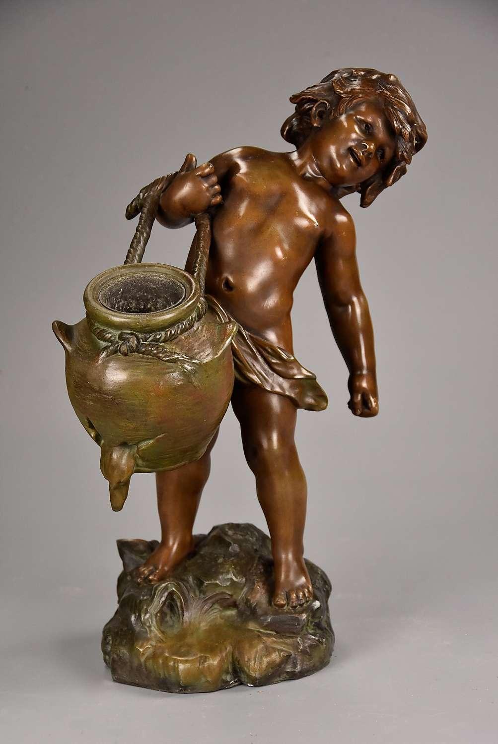 19thc French spelter figure of young male water carrier