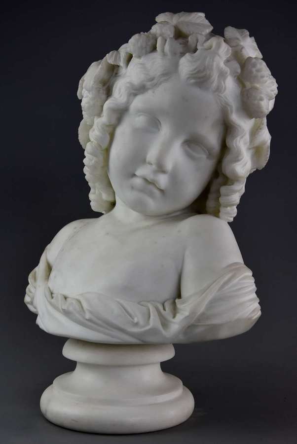 Fine quality carrara marble bust of a young girl signed ‘Houdon'