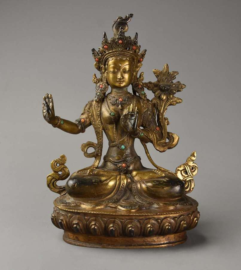 Highly decorative Chinese gilt metal Buddha