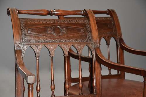 Rare & superb pair of French late 18thc Directoire walnut armchairs
