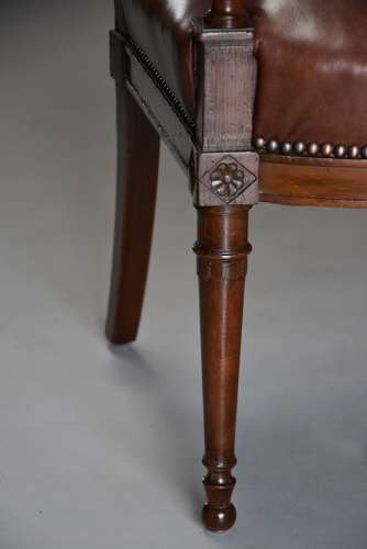 Rare & superb pair of French late 18thc Directoire walnut armchairs