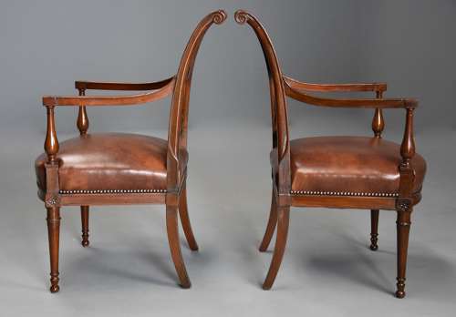 Rare & superb pair of French late 18thc Directoire walnut armchairs