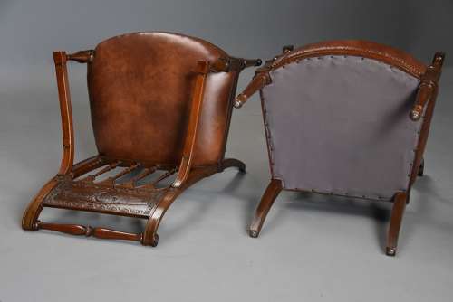Rare & superb pair of French late 18thc Directoire walnut armchairs