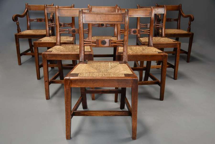 Charmimg set of eight 19thc elm country chairs of good patina