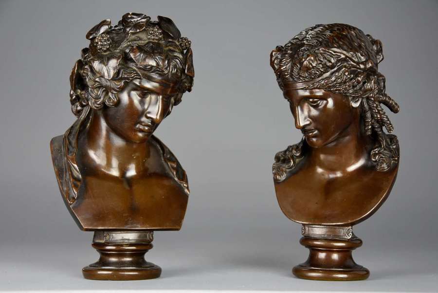 Superb pair of French Grand Tour busts of Dionysus and Ariadne