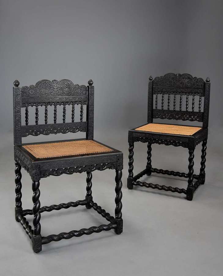 Superb quality matched pair of 17thc solid ebony chairs