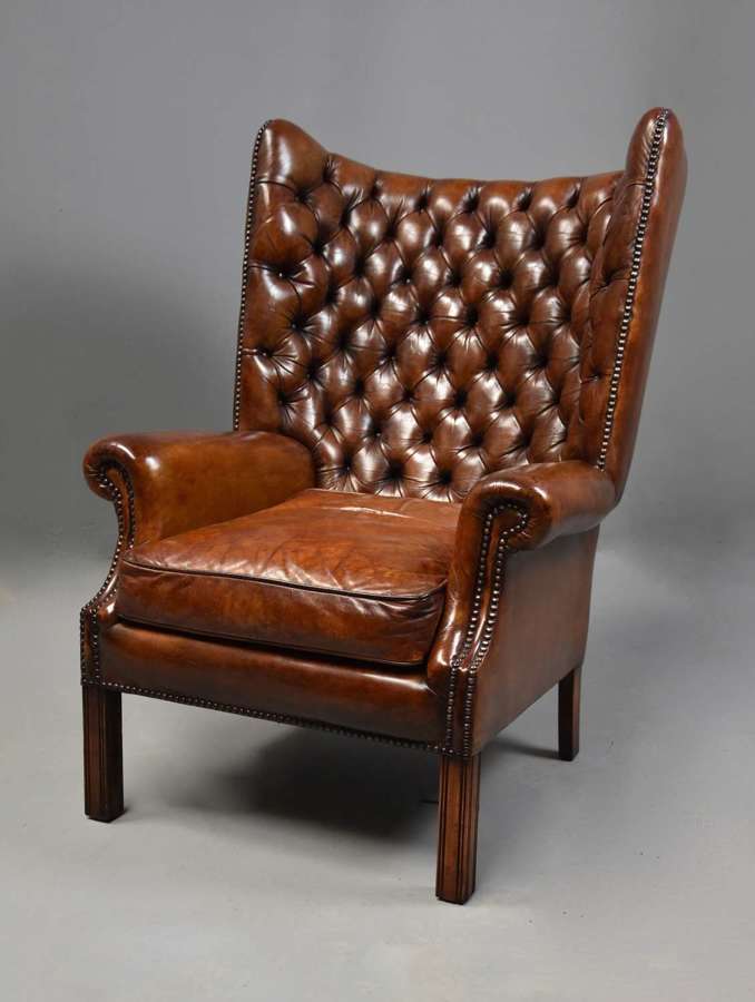 Edwardian brown leather hall porter's chair in the Georgian style