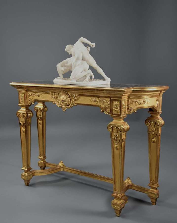 Late 19th century French giltwood console table with marble top