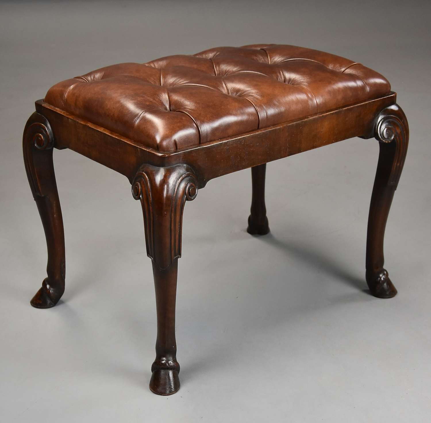 Late 19thc walnut cabriole leg stool in the Queen Anne style