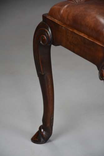 Late 19thc walnut cabriole leg stool in the Queen Anne style