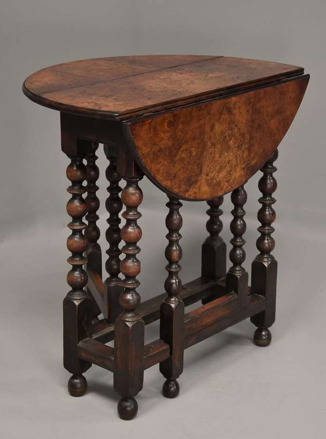 Rare late 17thc yew wood gateleg table of small proportions
