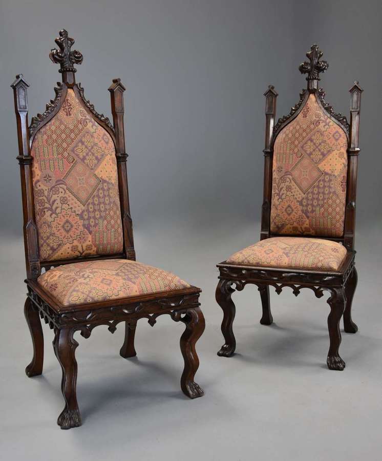 Rare pair of Channel Islands 19thc rosewood Gothic Revival hall chairs