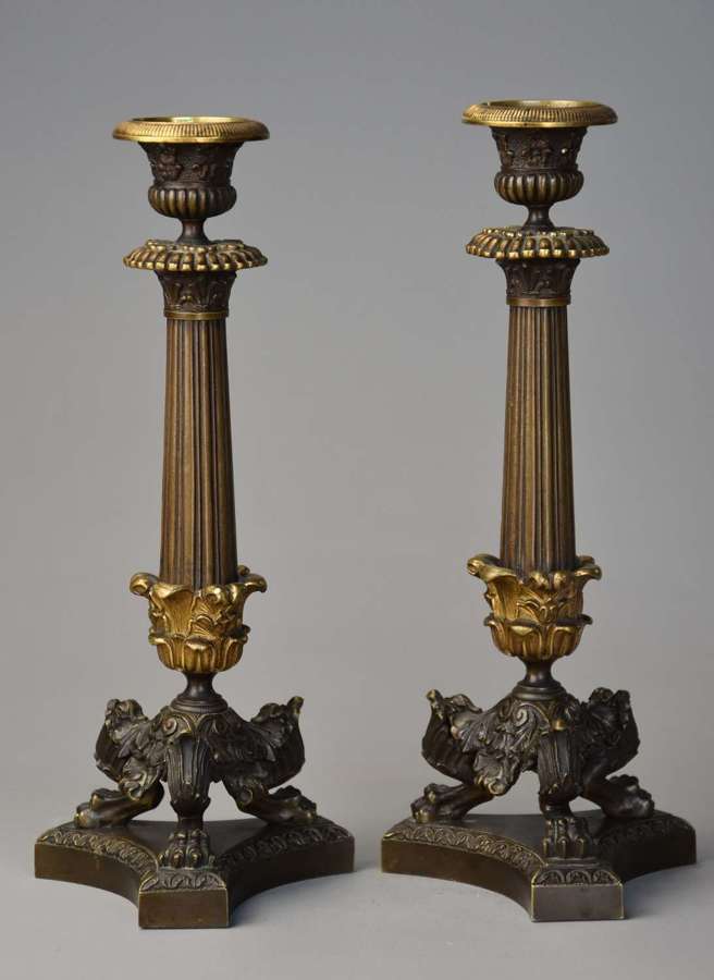 Fine quality pair of Regency bronze and gilt bronze candlesticks