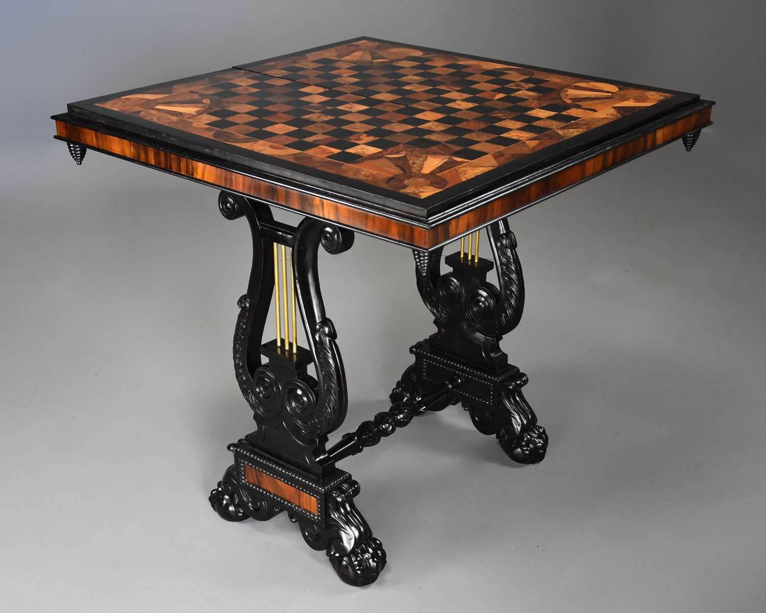 Stunning & rare 19thc specimen wood games table, probably Ceylonese