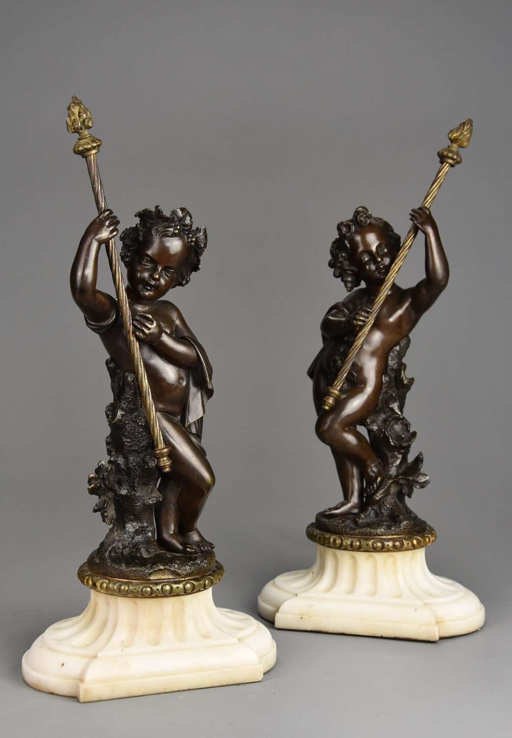 Pair of charming 19thc French bronze putti in the manner of Clodion