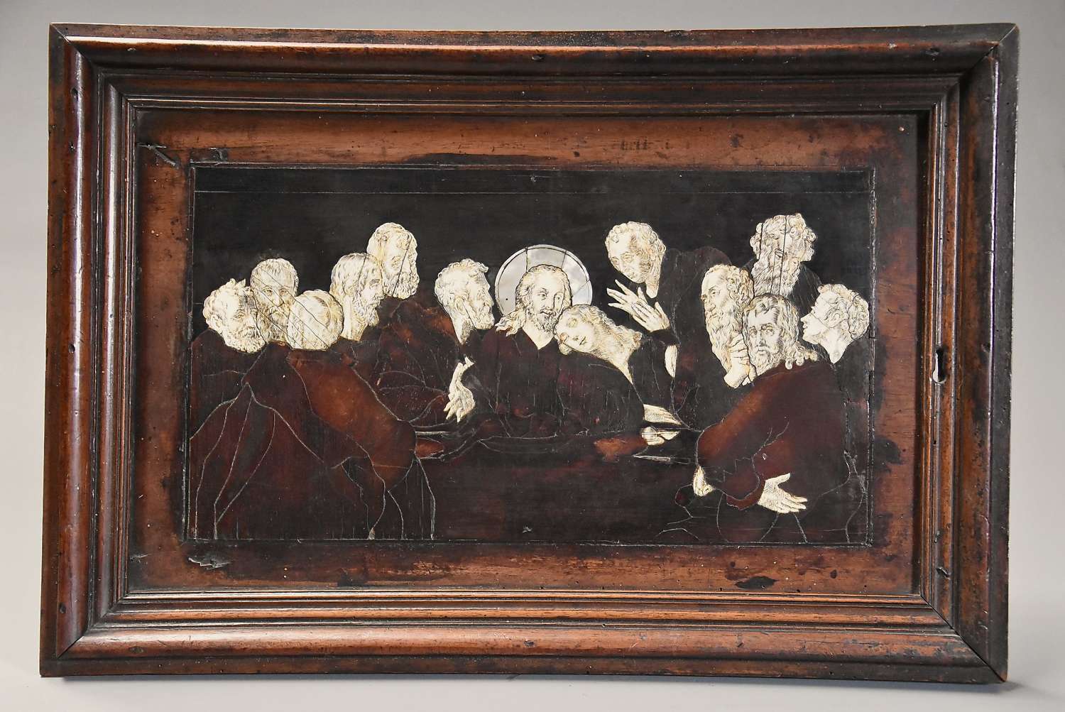 Rare Continental early 17thc walnut panel depicting ‘The Last Supper'