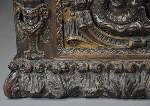 Extremely rare mid 16th century Italian walnut and parcel gilt cassone
