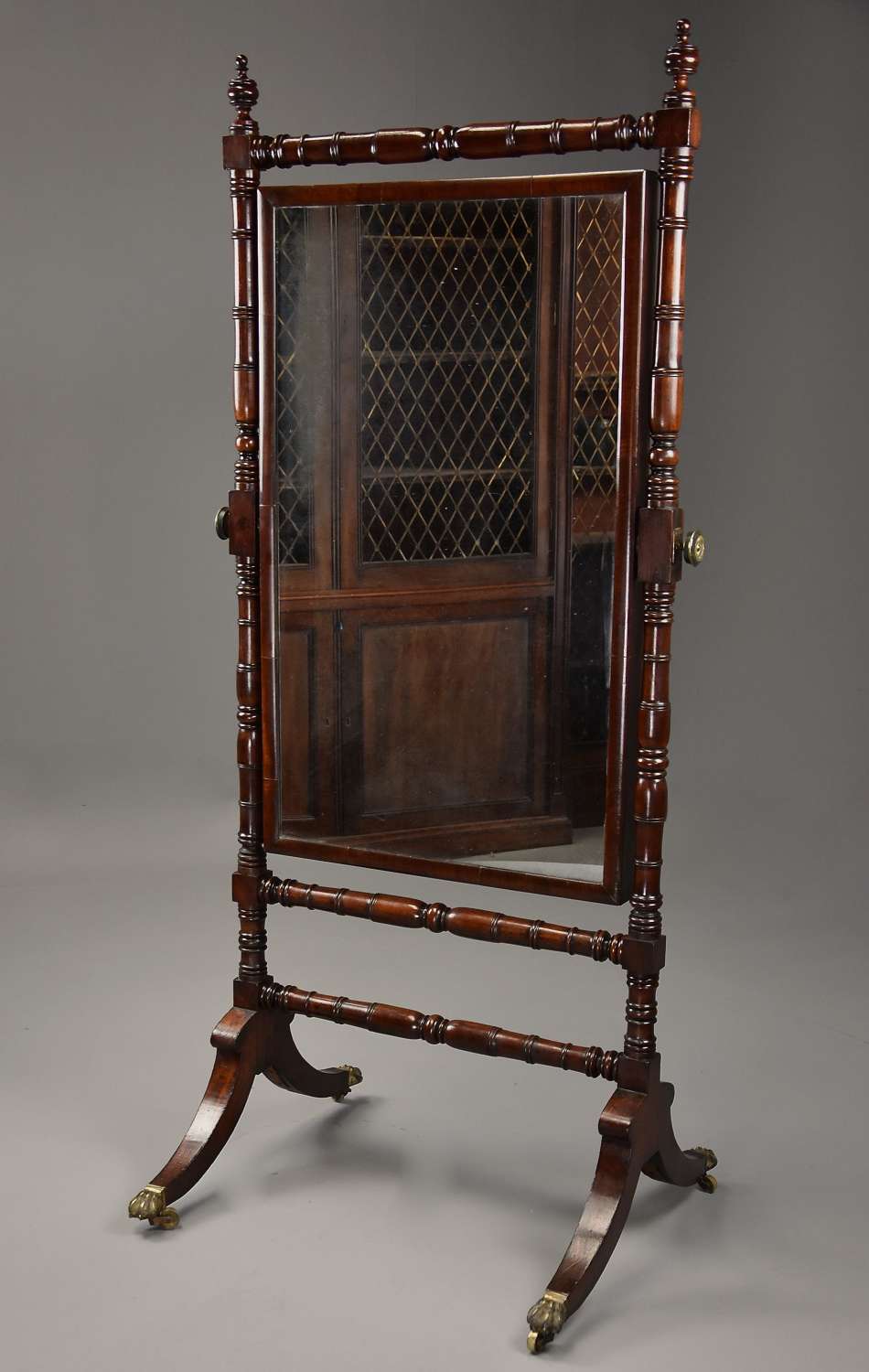 Fine quality early 19thc Regency mahogany cheval dressing mirror