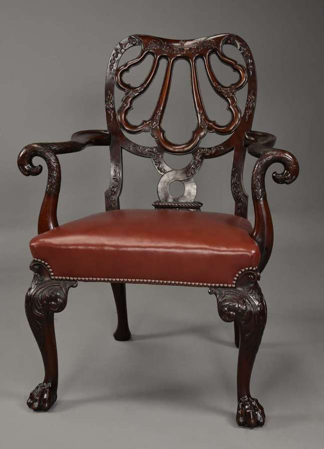 Superb late 19thc mahogany armchair in the style of Giles Grendey