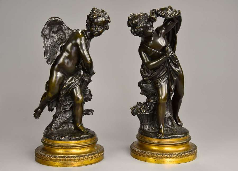 Fine quality pair of 19thc French bronze figures of ‘Cupid' & 'Psyche'