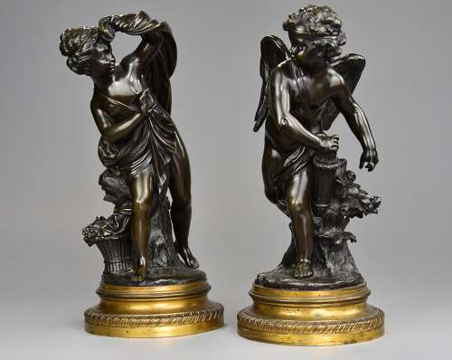 Fine quality pair of 19thc French bronze figures of ‘Cupid' & 'Psyche'