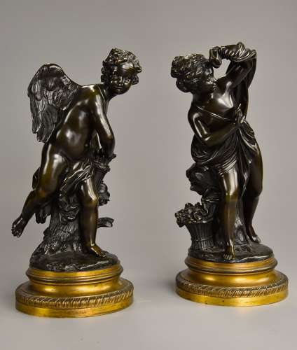 Fine quality pair of 19thc French bronze figures of ‘Cupid' & 'Psyche'