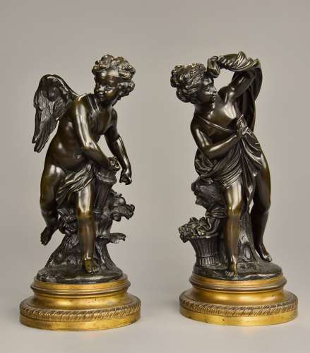 Fine quality pair of 19thc French bronze figures of ‘Cupid' & 'Psyche'