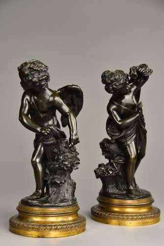 Fine quality pair of 19thc French bronze figures of ‘Cupid' & 'Psyche'